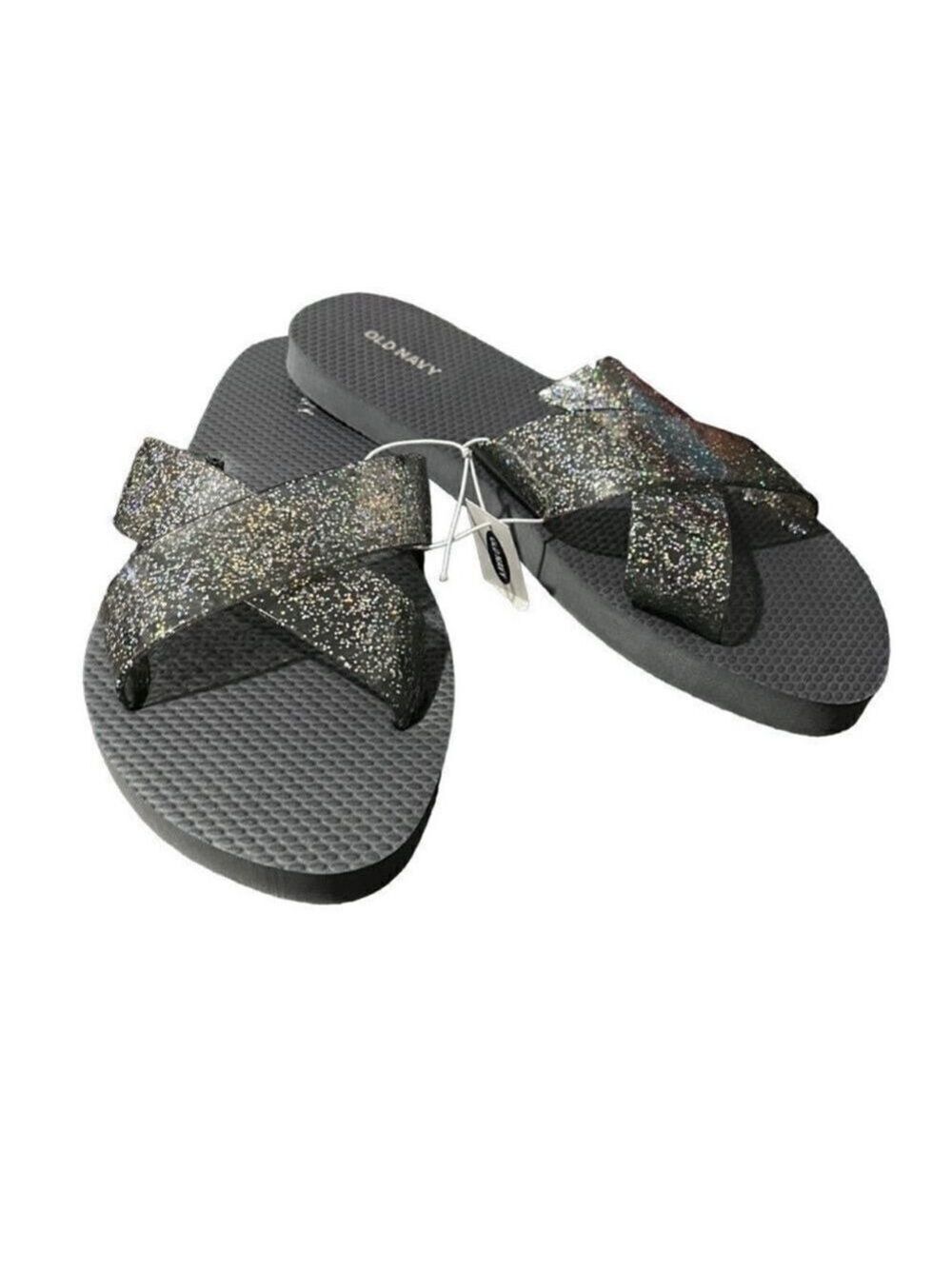 Old Navy Grey Criss Cross Sparkle Flip Flop Sandals